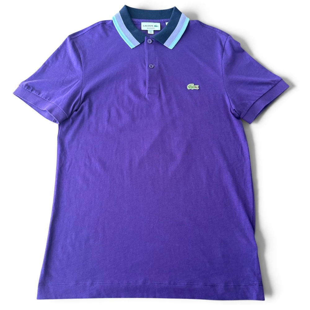 Lacoste Polo Shirt Men S 3 Purple Regular Fit Striped Collar Cotton Short Sleeve
